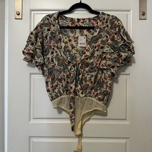 Free People Multicolor Paisley Ruffle Bodysuit